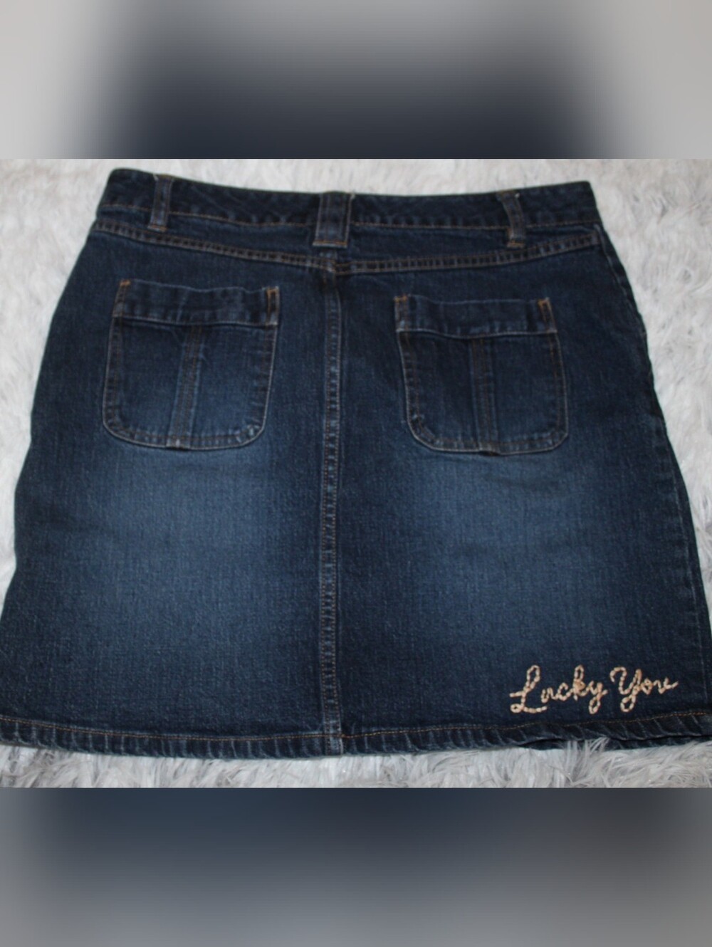 Hand Embroidered "Lucky You" Denim Mini Skirt | One of a Kind